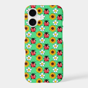 Red And Black Ladybug With Flowers
