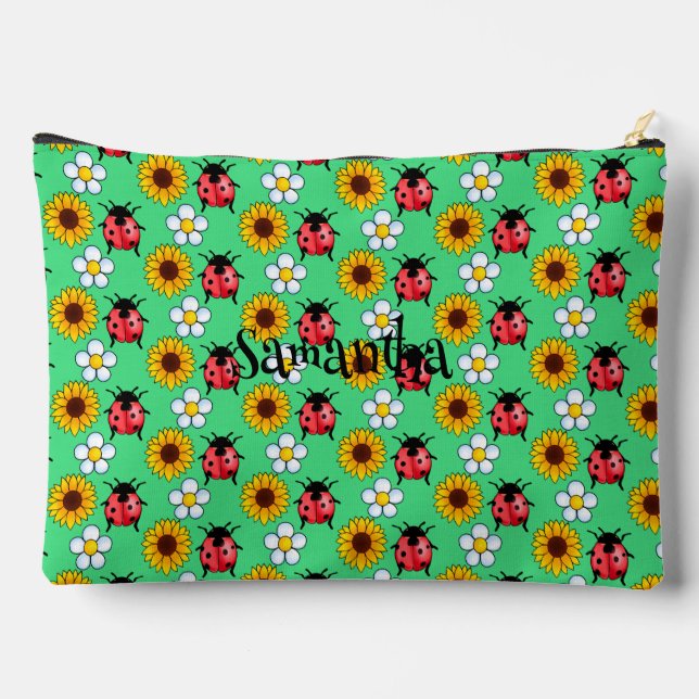 Red And Black Ladybug With Flowers  Accessory Pouch (Back)