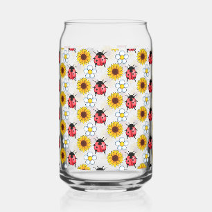 Red And Black Ladybug With Flowers  Can Glass