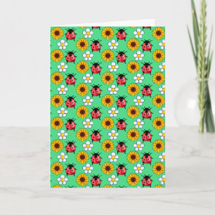 Red And Black Ladybug With Flowers Card