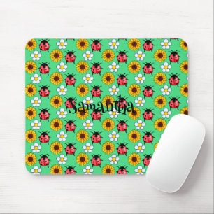 Red And Black Ladybug With Flowers Mouse Pad