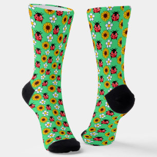 Red And Black Ladybug With Flowers  Socks