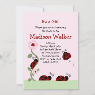 Red and Black Ladybugs on Flower Vine Shower Invit Invitation