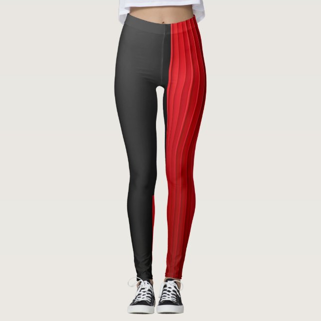 Red and Black Leggings Bold Athletic Workout  (Front)
