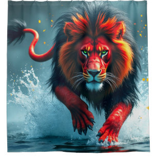 Red and Black Lion Shower Curtain