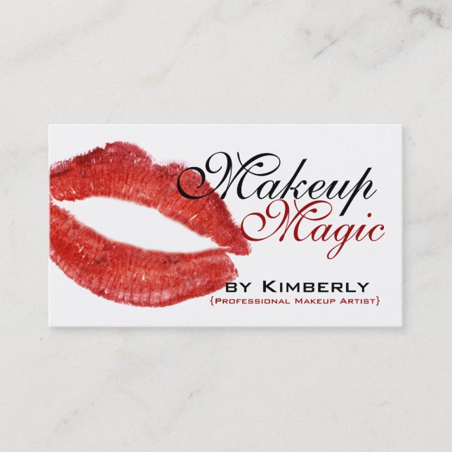 Red and Black Makeup Artist Business Cards (Front)