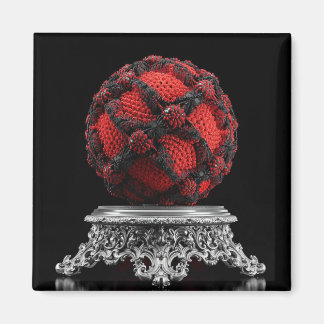 Red And Black Mandelbrot Sphere On Silver Pedestal Magnet
