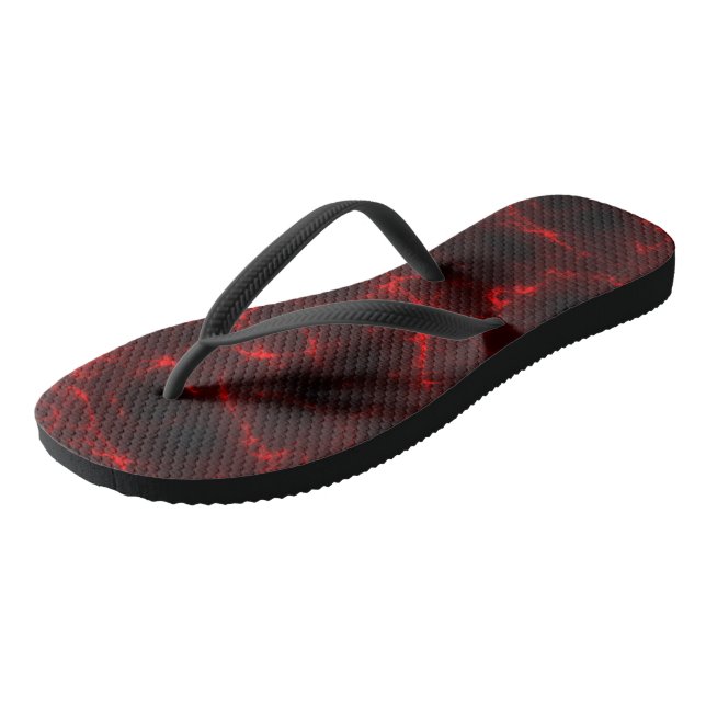 Red and Black Marble Swirl Abstract Thongs (Angled)