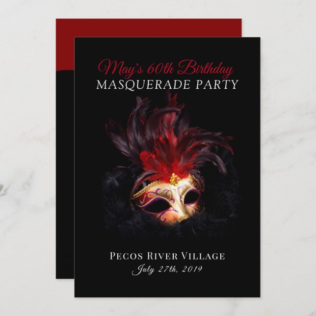 Red and Black Masquerade Party Invitation (Front/Back)
