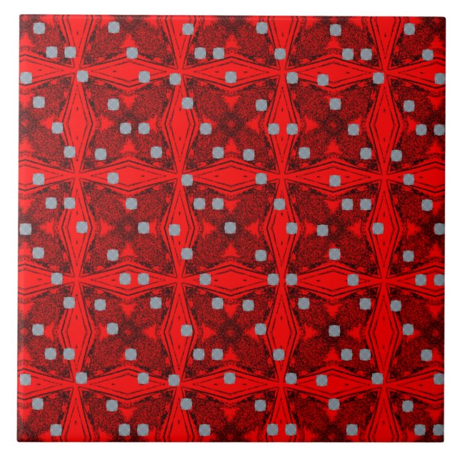 Red and Black Mid Century Modern Pattern Ceramic Tile (Front)