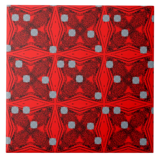 Red and Black Mid Century Modern Pattern Ceramic Tile (Front)