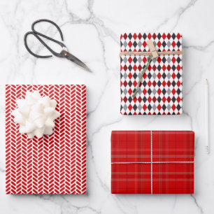 Red and Black Mixed Patterns Wrapping Paper Sheet