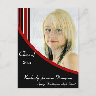Red and Black Mod Stripes Graduation Postcard