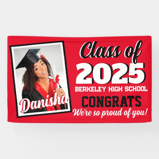 Red and Black Monogram & Photo Graduation Banner (Horizontal)