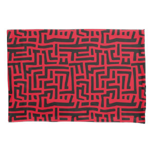 Red And Black Motif   Geometric Maze Pattern Pillowcase