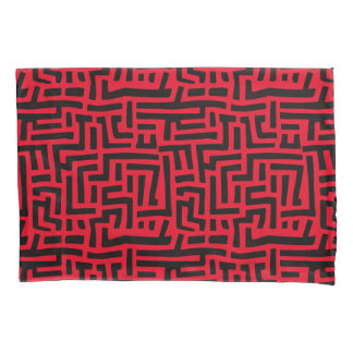 Red And Black Motif | Geometric Maze Pattern Pillowcase