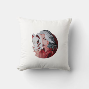 Red and Black Mujina Illustration Throw Pillow