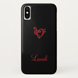 Red and Black Music Clef Heart iPhone X Case