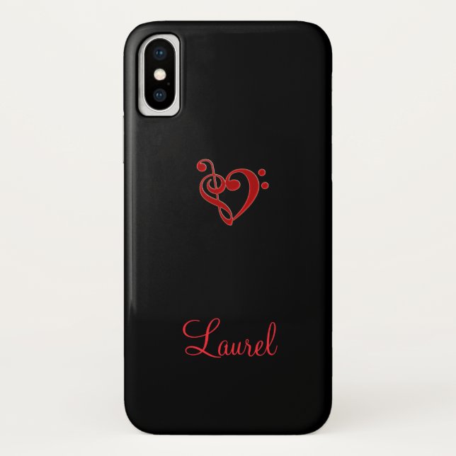 Red and Black Music Clef Heart iPhone X Case (Back)