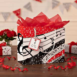 Red and black music theme large gift bag