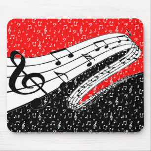 Red and black music theme mouse pad