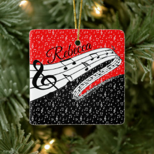 Red and black music theme personalised ceramic ornament