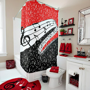 Red and black music theme shower curtain