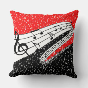 Red and black music theme throw pillow