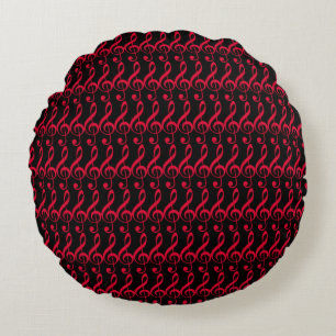 red and black musical-notes round cushion