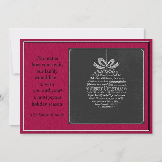 Red and Black Names of Christmas Around the World Holiday Card (Front)