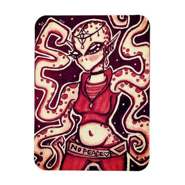 Red and Black No Peace Alien Magnet (Vertical)