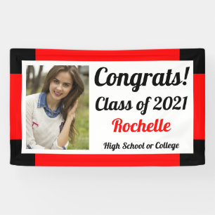 Red and Black One Photo Class Year Graduation Banner
