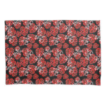 Red And Black Pattern - Geckos And Leaves