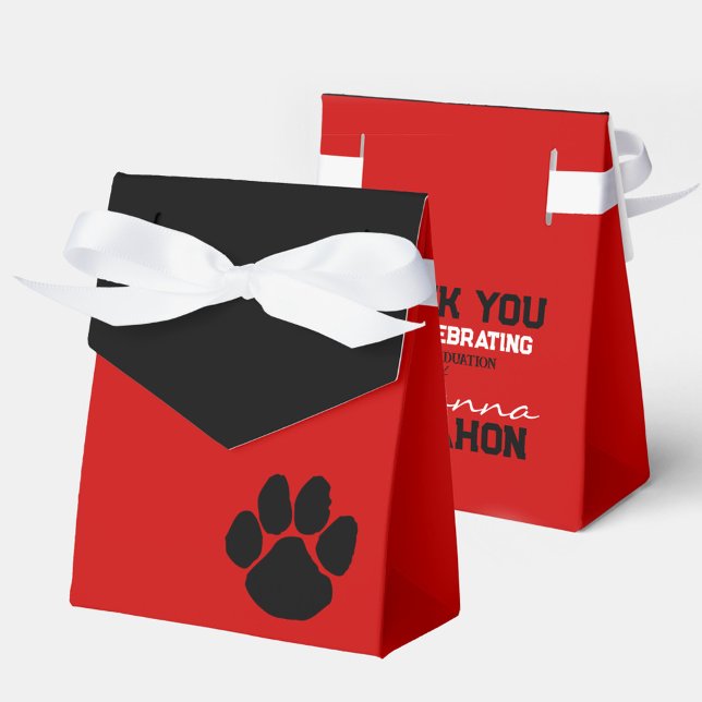 Red and Black Pawprint Graduation Favour Boxes (Red and Black Pawprint Graduation Favor Gift Treat Boxes)