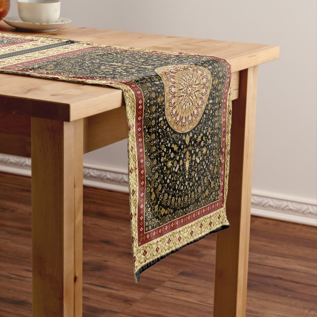 Red and Black Persian Carpet Short Table Runner (In Situ)