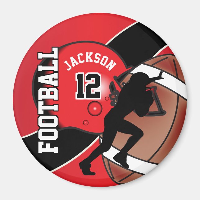 Red and Black Personalise Football Magnet (Front)