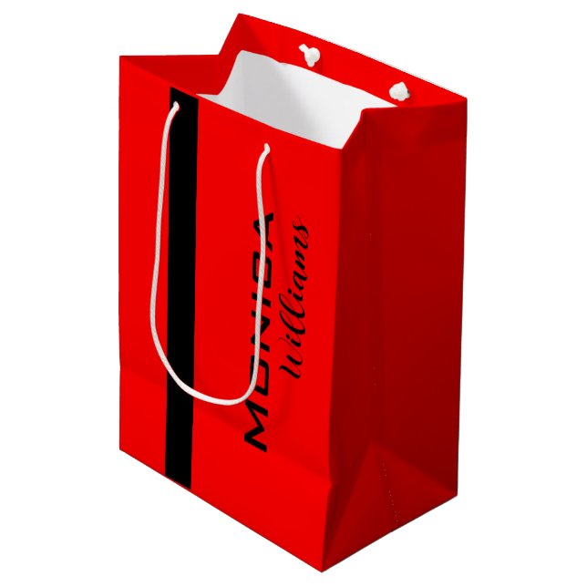 Red and Black Personalised Modern Stylish Name Medium Gift Bag (Front Angled)