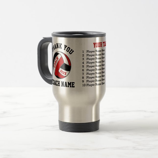 Red and Black Personalised Volleyball Coach Gifts Travel Mug (Front Left)