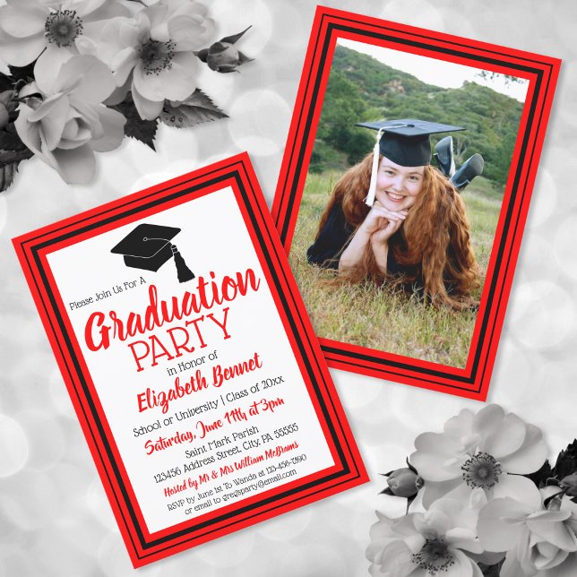 Red and Black Photo Graduation Party Invitation (Creator Uploaded)