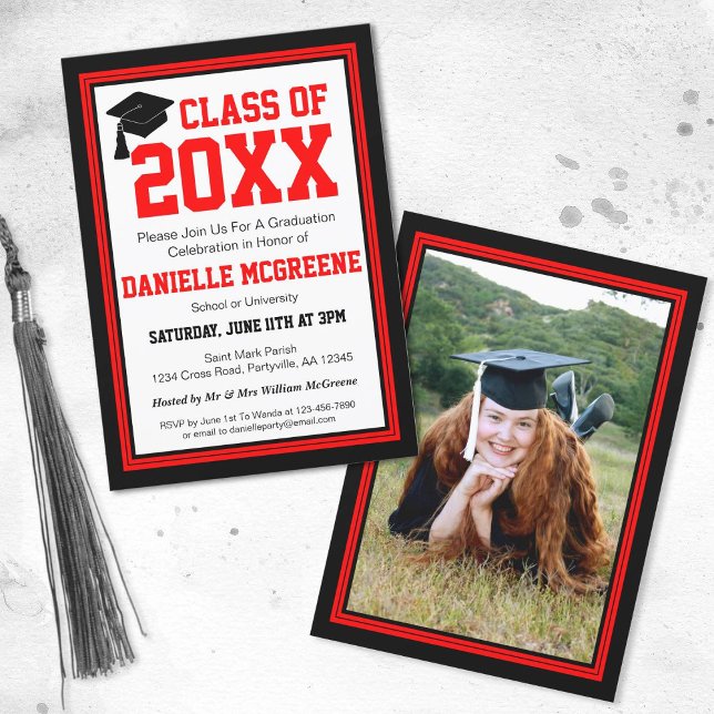 Red and Black Photo Graduation Party Invitation (Creator Uploaded)