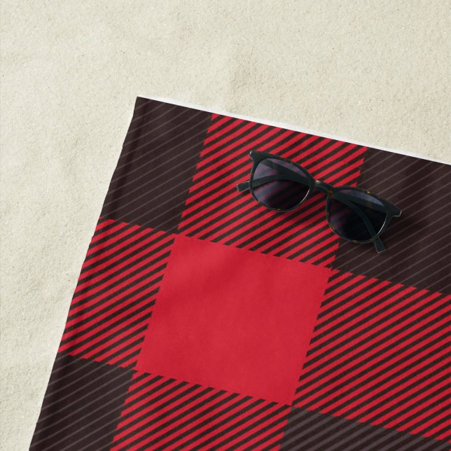 Red And Black Plaid Beach Towel (In Situ)