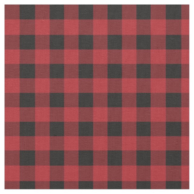 Red and Black Plaid Buffalo Check Pattern Fabric (Close Up)