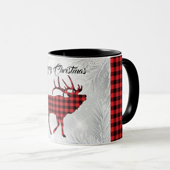 Red And Black Plaid Bull Elk Mug (Front Right)