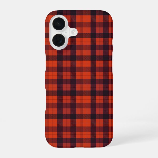 Red and Black Plaid Checkered Pattern iPhone 16 Case (Back)