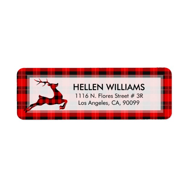 Red and black plaid Christmas deer Return Address Label (Front)