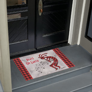 Red and Black Plaid Christmas Kokopelli Doormat
