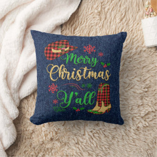 Red And Black Plaid Cowgirl Christmas Pillow