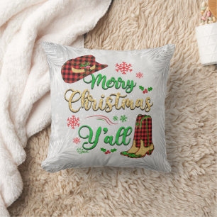 Red And Black Plaid Cowgirl Christmas Pillow