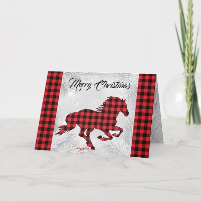 Red And Black Plaid Horse Christmas Card (Front)