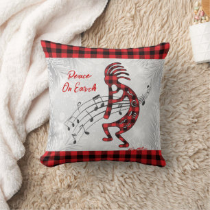 Red And Black Plaid Kokopelli Christmas Pillow